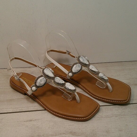 Chico's T-Strap White with Gray Beaded T-Strap Boho Sandals Size 8M - Picture 7 of 9